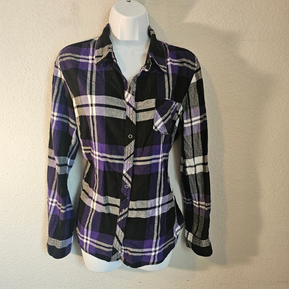 Arizona Jeans women xl flannel purple button down grunge skater long sleeve